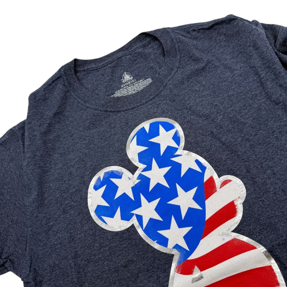 Disney Mickey Mouse American Flag T-Shirt Walt Disney World Charcoal/Blue Small